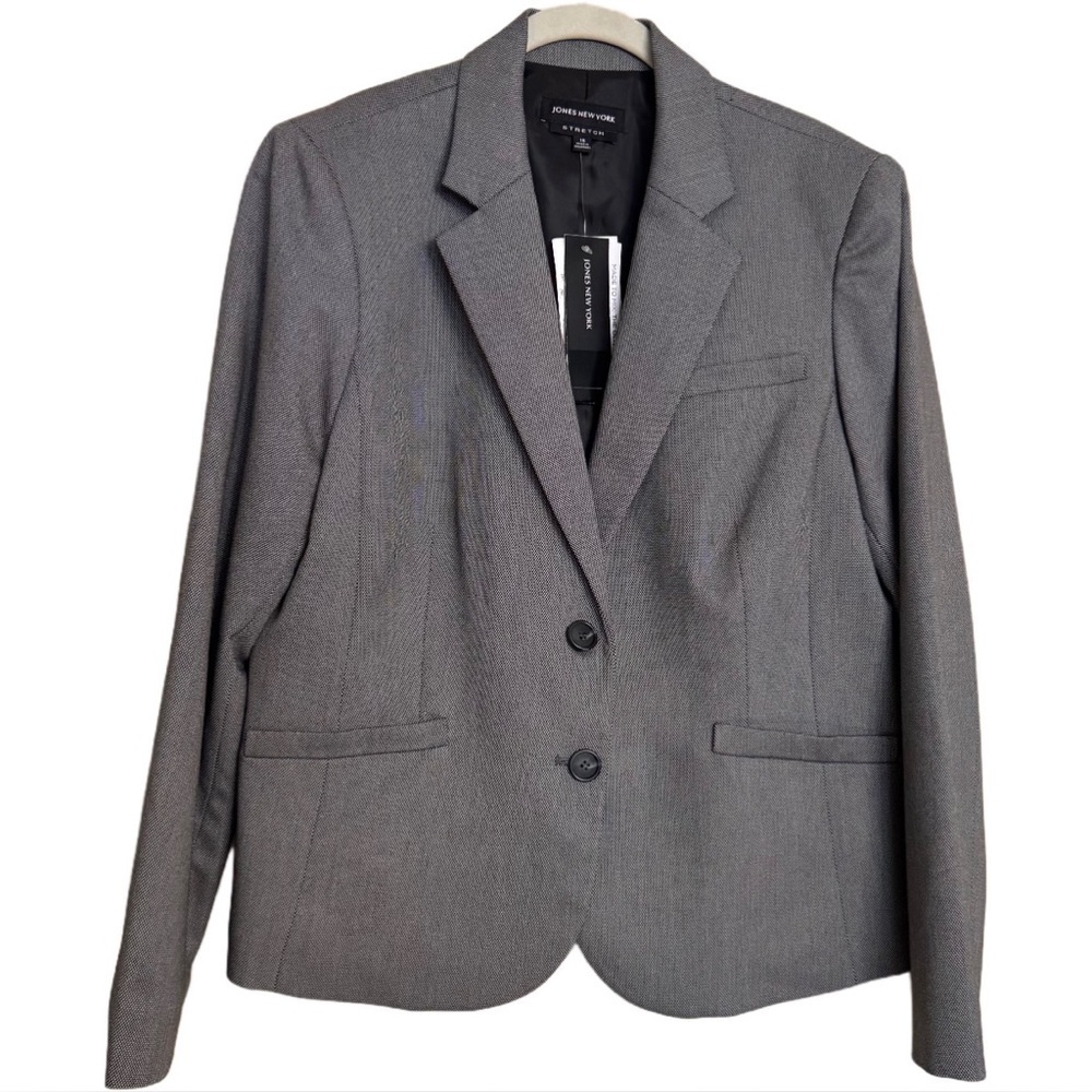 JONES NEW YORK Jacket Blazer Collar Gray Size 16 Business Preppy NEW $149 Career